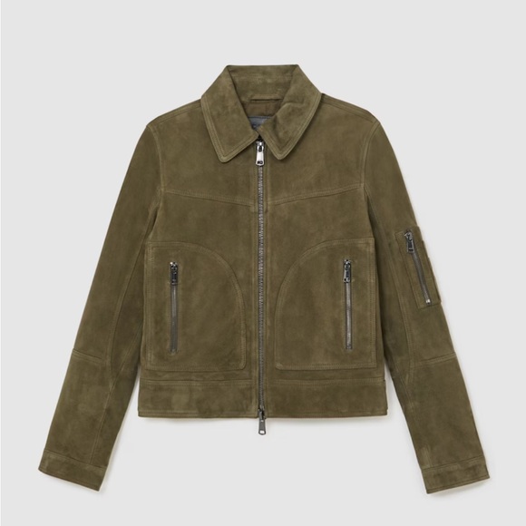 Tate
Suede Zip-Through Jacket in Khaki Green - Picture 2 of 7